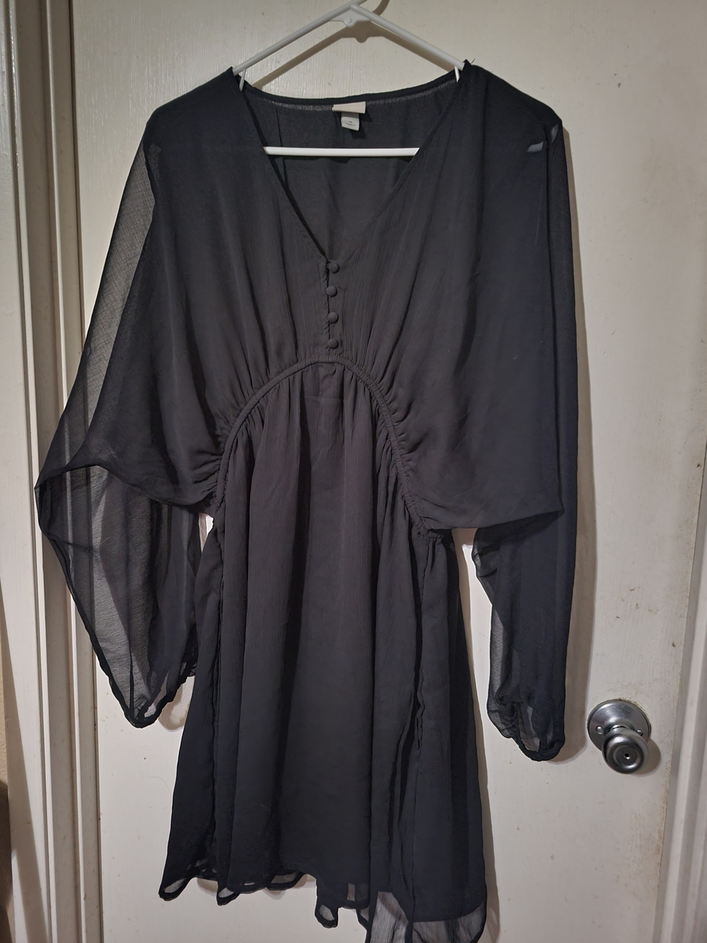 a new day Black Sheer Long-Sleeve V-Neck Midi Dress
